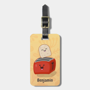 Cute kawaii toast and red toaster cartoon luggage tag