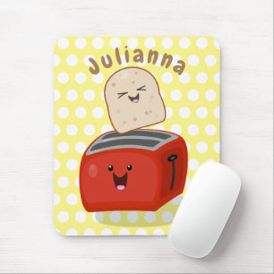 Cute kawaii toast and red toaster cartoon mouse mat