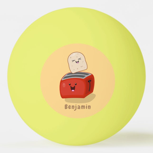 Cute kawaii toast and red toaster cartoon ping pong ball (Front)