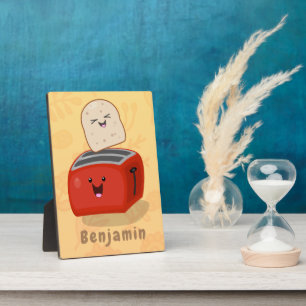 Cute kawaii toast and red toaster cartoon plaque