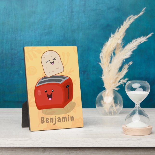 Cute kawaii toast and red toaster cartoon plaque (Side)