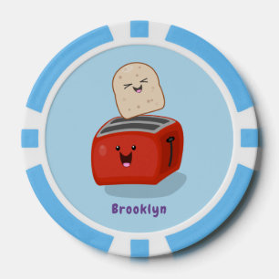 Cute kawaii toast and red toaster cartoon poker chips