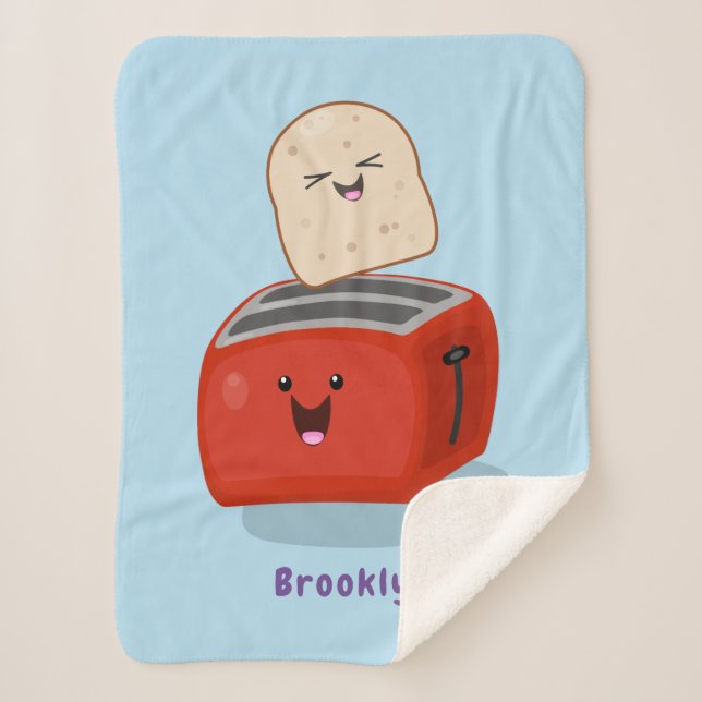 Cute kawaii toast and red toaster cartoon  sherpa blanket (Front)