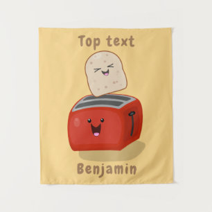 Cute kawaii toast and red toaster cartoon  tapestry