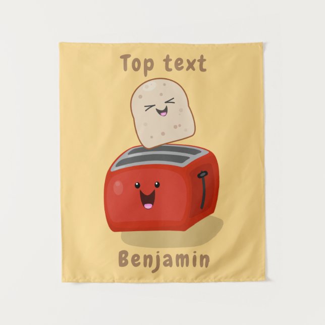 Cute kawaii toast and red toaster cartoon  tapestry (Front)