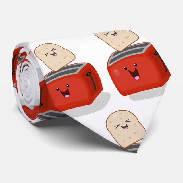 Cute kawaii toast and red toaster cartoon tie (Rolled)