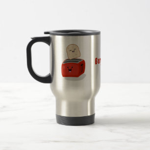 Cute kawaii toast and red toaster cartoon travel mug