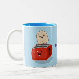 Cute kawaii toast and red toaster cartoon Two-Tone coffee mug