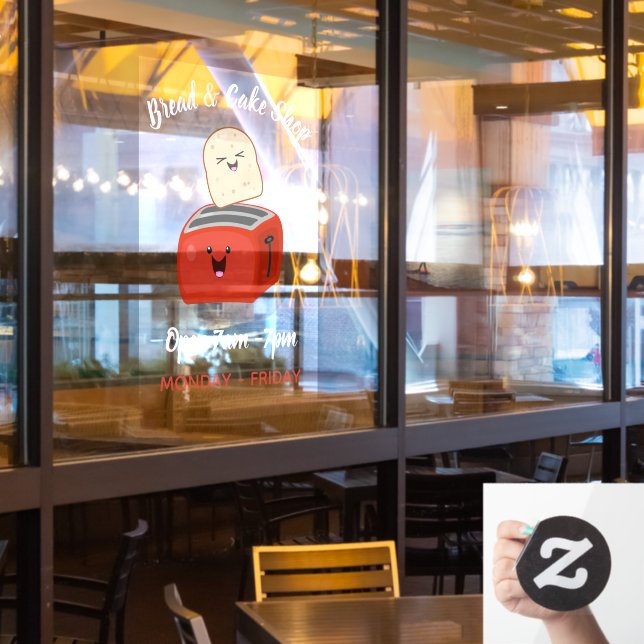 Cute kawaii toast and red toaster cartoon window c window cling (Restaurant Window)