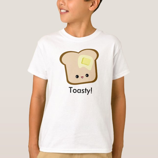 Cute Kawaii Toasty! Toast and Butter Girls T-shirt (Front)