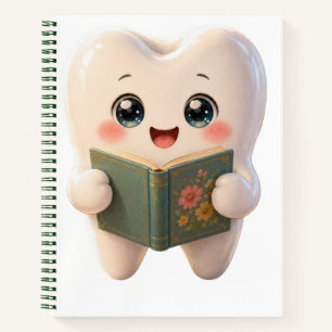Cute Kawaii Tooth Character Reading Book Spiral No