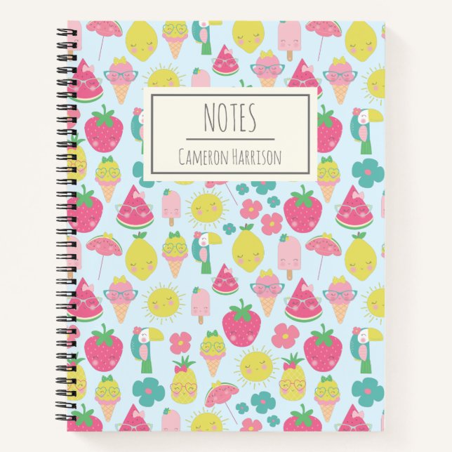 Cute Kawaii Tropical Fruit with Faces Personalised Notebook (Front)