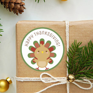 Cute Kawaii Turkey Happy Thanksgiving Classic Round Sticker