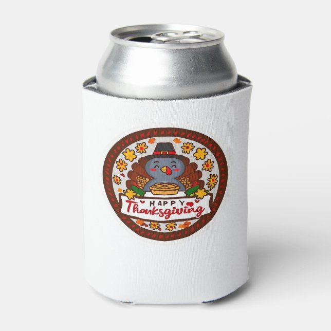 Cute Kawaii Turkey - Happy Thanksgiving Classic T- Can Cooler (Can Front)