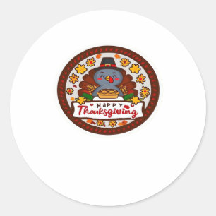 Cute Kawaii Turkey - Happy Thanksgiving Classic T- Classic Round Sticker