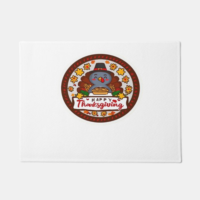 Cute Kawaii Turkey - Happy Thanksgiving Classic T- Doormat (Front)