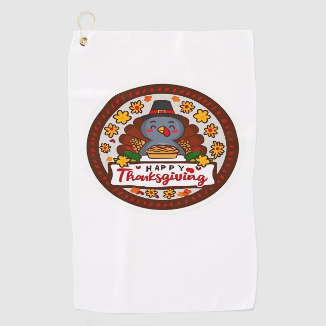 Cute Kawaii Turkey - Happy Thanksgiving Classic T- Golf Towel (Front)