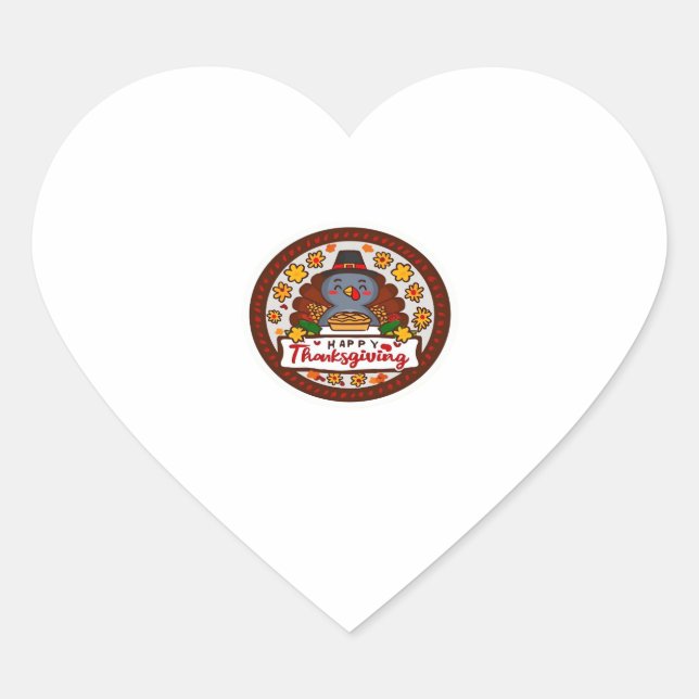 Cute Kawaii Turkey - Happy Thanksgiving Classic T- Heart Sticker (Front)