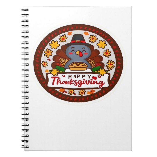 Cute Kawaii Turkey - Happy Thanksgiving Classic T- Notebook (Front)