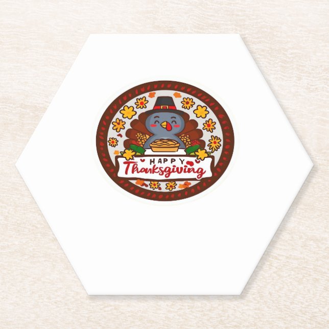 Cute Kawaii Turkey - Happy Thanksgiving Classic T- Paper Coaster (Front)