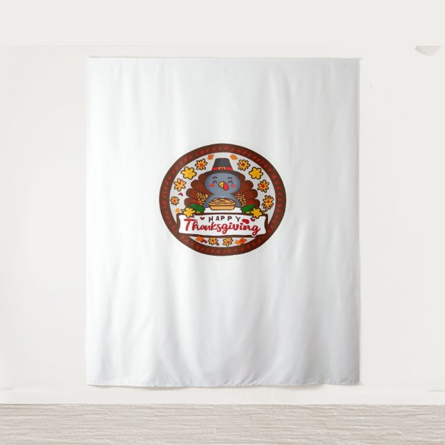 Cute Kawaii Turkey - Happy Thanksgiving Classic T- Tapestry (Front)