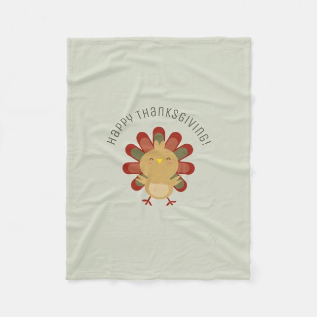 Cute Kawaii Turkey Happy Thanksgiving Fleece Blanket (Front)