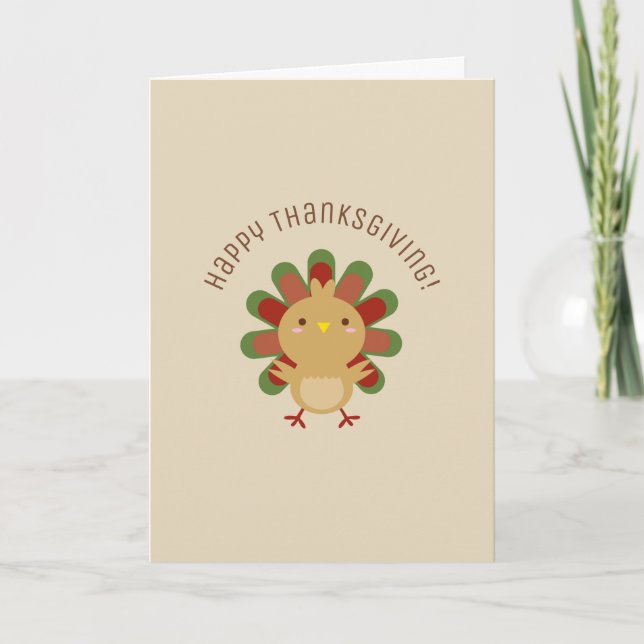 Cute Kawaii Turkey Happy Thanksgiving Greeting Card (Front)