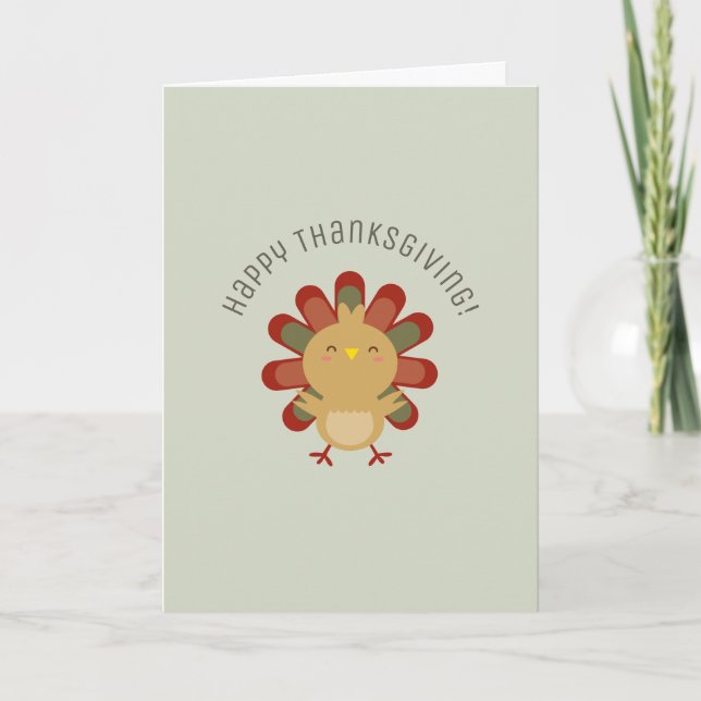 Cute Kawaii Turkey Happy Thanksgiving Holiday Card (Front)