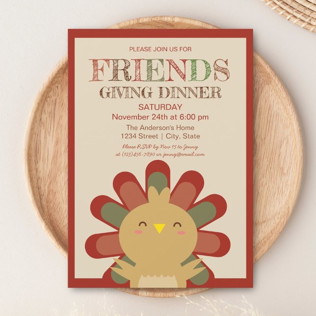 Cute Kawaii Turkey Thanksgiving Dinner Invitation (Creator Uploaded)