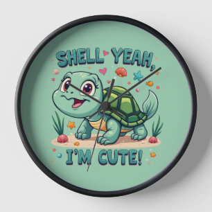 Cute Kawaii Turtle with Funny Pun Ocean Aesthetic Clock