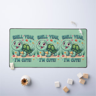 Cute Kawaii Turtle with Funny Pun Ocean Aesthetic Desk Mat