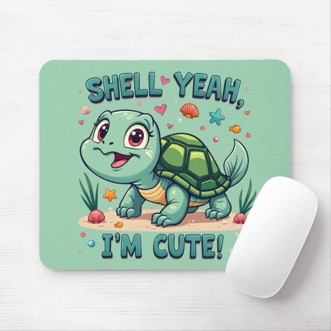 Cute Kawaii Turtle with Funny Pun Ocean Aesthetic Mouse Mat (With Mouse)