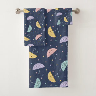 Cute Kawaii Umbrella Pattern Bath Towel Set