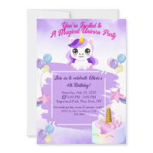 Cute Kawaii Unicorn Birthday Invitation