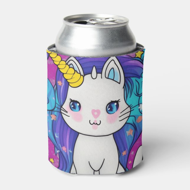 Cute Kawaii Unicorn Cat  Can Cooler (Can Front)