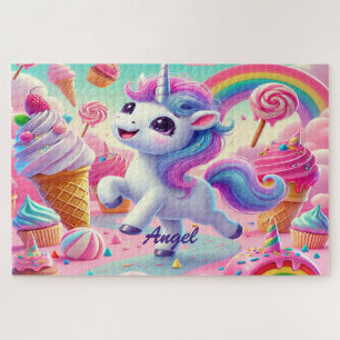 Cute Kawaii Unicorn, Cupcakes, Rainbow Jigsaw Puzzle