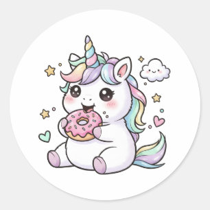Cute Kawaii Unicorn Eating Donut Sticker