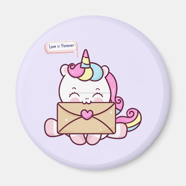 Cute Kawaii Unicorn Love Illustration Magnet (Front)