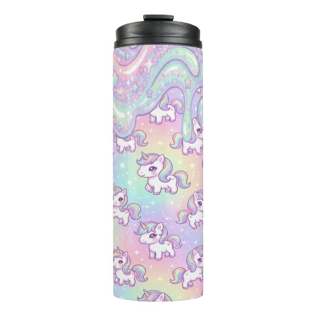 Cute Kawaii Unicorn Pastel Rainbow Magical Thermal Tumbler (Front)