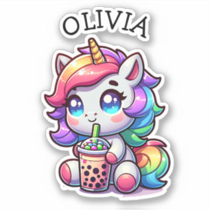Cute Kawaii Unicorn with Bubble Tea Personalized