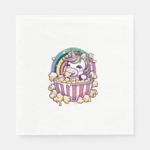 Cute kawaii unicorn with popcorn Long Sleeve T-Shi Napkin