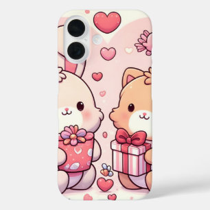 Cute Kawaii Valentine Bunny Bear Love Gift iPhone 16 Case