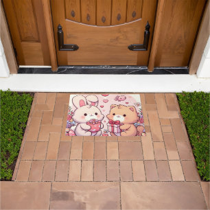 Cute Kawaii Valentine Bunny Bear Love Gift Doormat