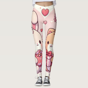 Cute Kawaii Valentine Bunny Bear Love Gift Leggings