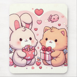 Cute Kawaii Valentine Bunny Bear Love Gift Mouse Mat