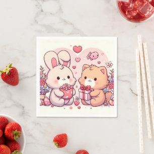 Cute Kawaii Valentine Bunny Bear Love Gift Napkin