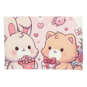 Cute Kawaii Valentine Bunny Bear Love Gift Pillowcase