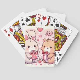 Cute Kawaii Valentine Bunny Bear Love Gift Playing Cards