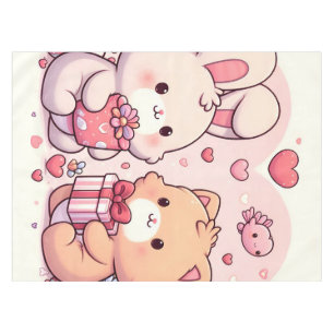 Cute Kawaii Valentine Bunny Bear Love Gift Tablecloth