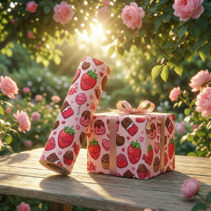 Cute Kawaii Valentine Sweets Treats Pattern Wrapping Paper Sheet